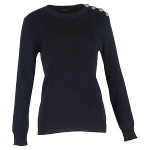 Balmain Knit Button Detail Sweater in Black Wool